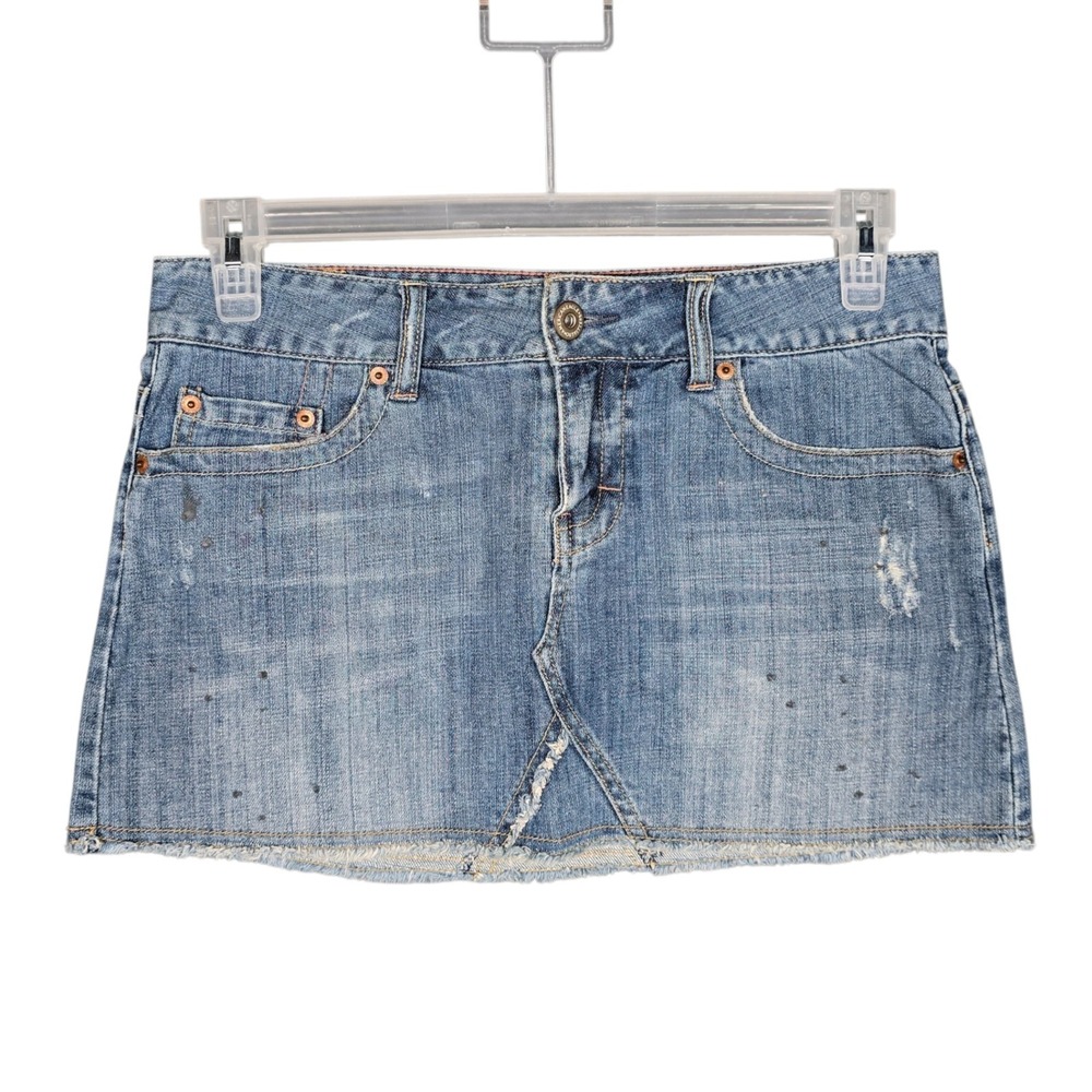 Vintage Y2K American Eagle Skirt Women's 6 Distressed Denim Mini Flap Pockets